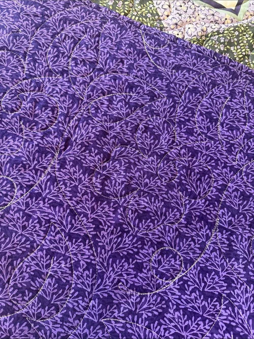 New Handcrafted Floral Patchwork Quilt in Purple & Green